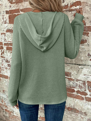 Waffle Knit Long Sleeve Drawstring Hooded Top -Ships 12/14