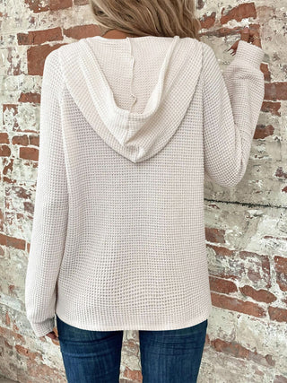Waffle Knit Long Sleeve Drawstring Hooded Top -Ships 12/14