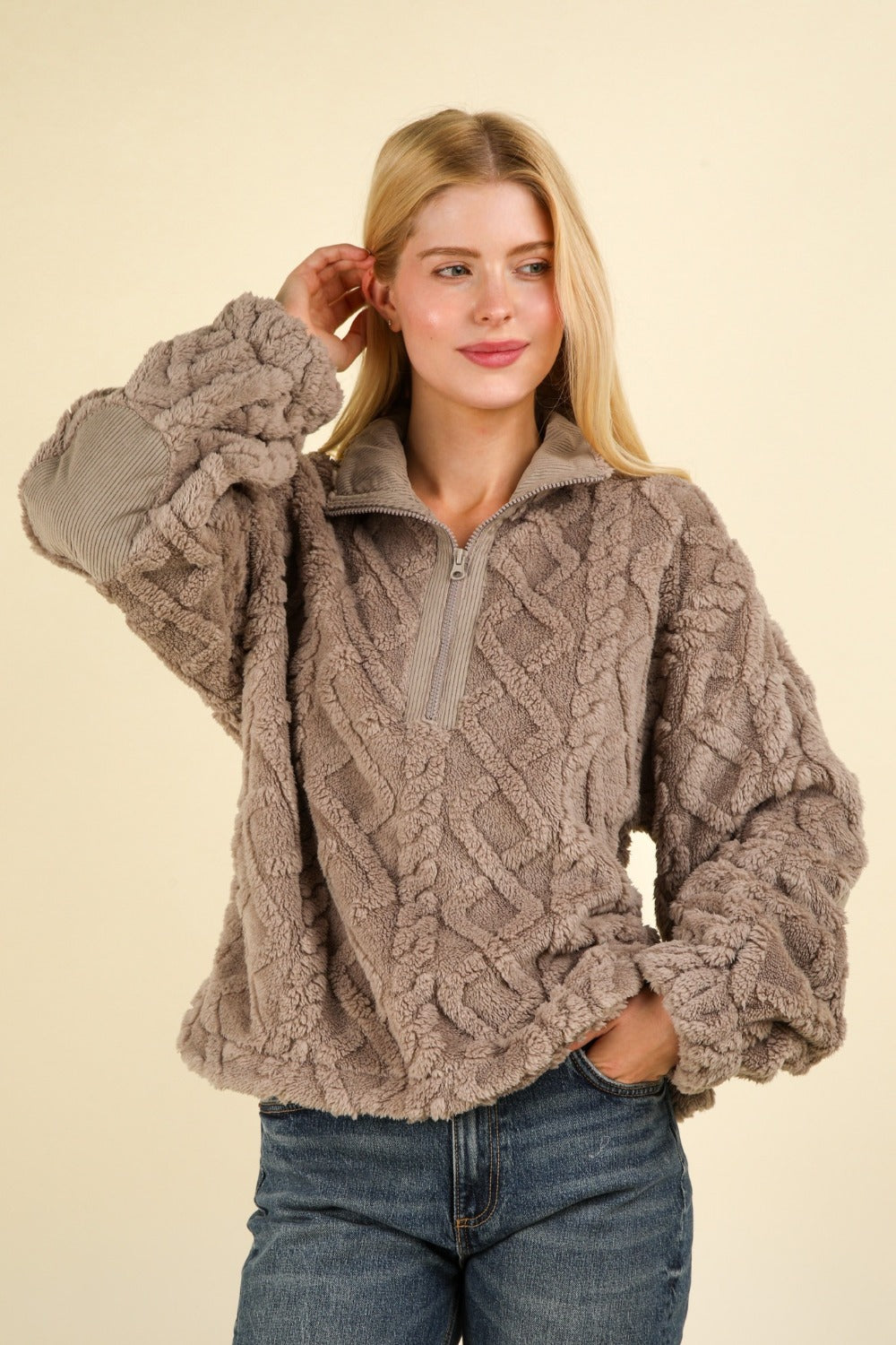 Fuzzy half zip sweatshirt online