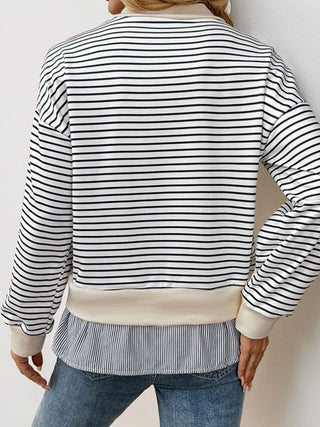 Perfee Faux Layered Striped Long Sleeve Sweatshirt -Ships 11/16