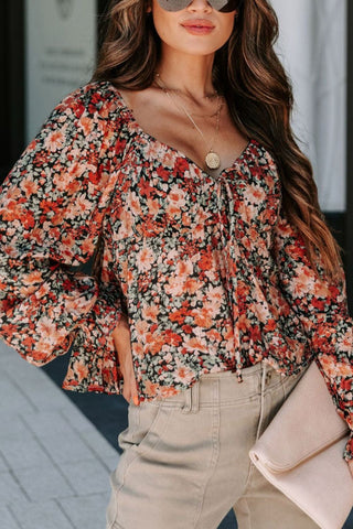 Peplum Tied Flora Long Sleeve Blouse Ships 1/6