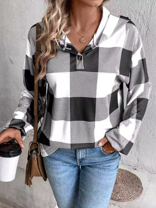 Plaid Dropped Shoulder Long Sleeve Hoodie - Ships 10/10
