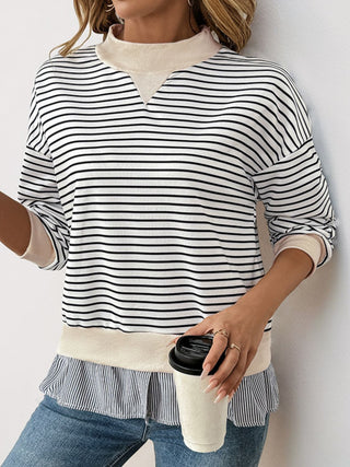 Perfee Faux Layered Striped Long Sleeve Sweatshirt -Ships 11/16