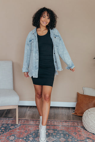 Ruched Ribbed Bodycon Dress - 2 Colors
