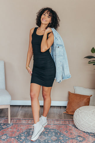 Ruched Ribbed Bodycon Dress - 2 Colors