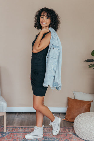 Ruched Ribbed Bodycon Dress - 2 Colors