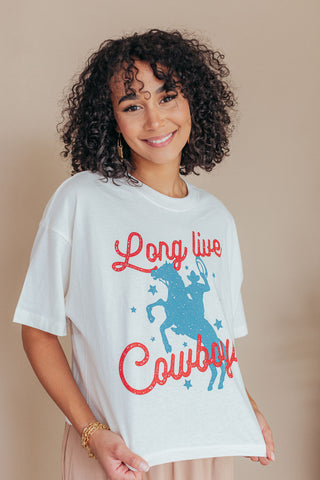 Long Live Cowboys Cropped Top Graphic Tee