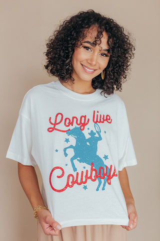 Long Live Cowboys Cropped Top Graphic Tee