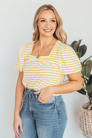 Amy Stripe Square Neck Bubble Sleeve Top
