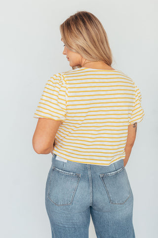Amy Stripe Square Neck Bubble Sleeve Top