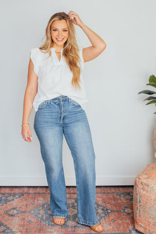 Ruffle Accent Flutter Sleeve Top
