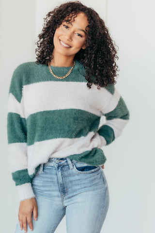 Cozy In Striped Plush Sweater - 2 Colors