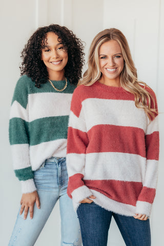 Cozy In Striped Plush Sweater - 2 Colors