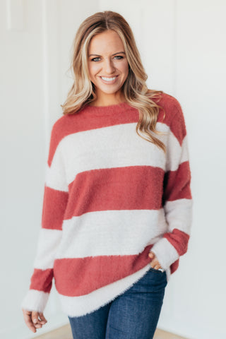 Cozy In Striped Plush Sweater - 2 Colors