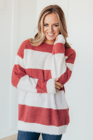 Cozy In Striped Plush Sweater - 2 Colors