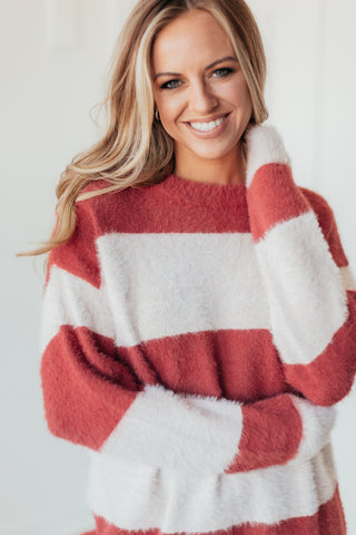 Cozy In Striped Plush Sweater - 2 Colors