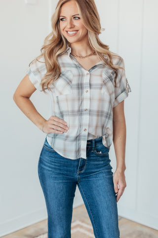 Plaid Short Sleeve Woven Top