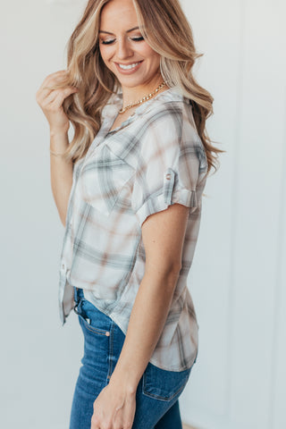 Plaid Short Sleeve Woven Top