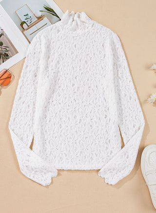 Flower Lace Mock Neck Long Sleeve Top- Ships 12/24