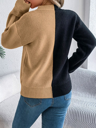 Spooky Contrast Round Neck Long Sleeve Sweater -Ships 9/15