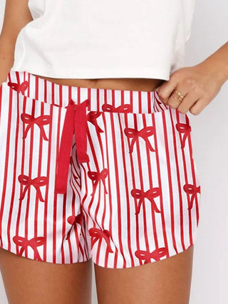 Printed Round Neck Short Sleeve Top and Drawstring Shorts Set -Ships 12/24
