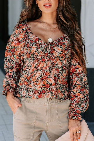 Peplum Tied Flora Long Sleeve Blouse Ships 1/6