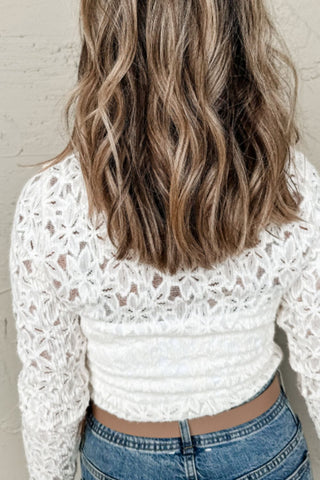 Flower Lace Mock Neck Long Sleeve Top- Ships 12/24