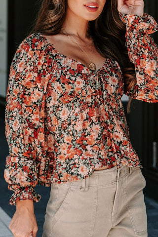 Peplum Tied Flora Long Sleeve Blouse Ships 1/6