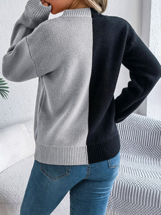Spooky Contrast Round Neck Long Sleeve Sweater -Ships 9/15