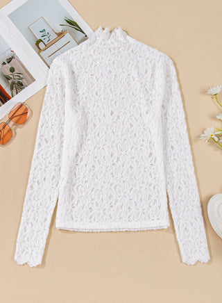 Flower Lace Mock Neck Long Sleeve Top- Ships 12/24