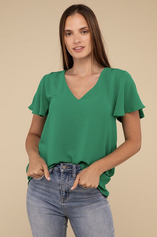 Woven Airflow Flutter Sleeve Top – The Mason Jar Boutique