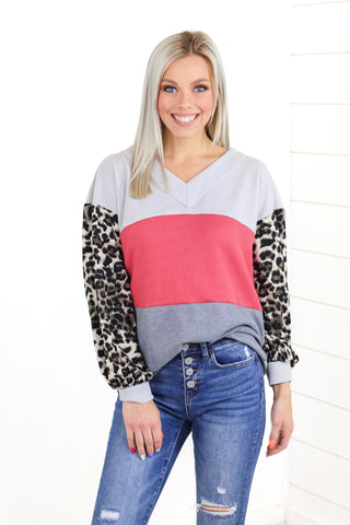 Run Wild Leopard Colorblock Top