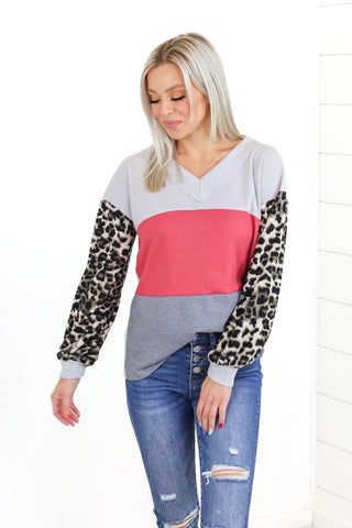 Run Wild Leopard Colorblock Top