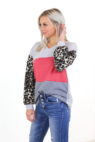 Run Wild Leopard Colorblock Top
