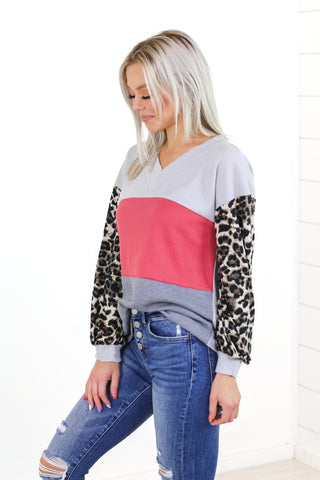 Run Wild Leopard Colorblock Top