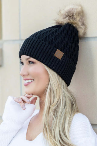 C.C. Honeycomb Pom Beanie - 4 Colors