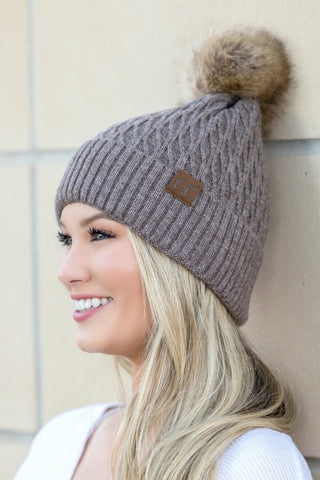 C.C. Honeycomb Pom Beanie - 4 Colors