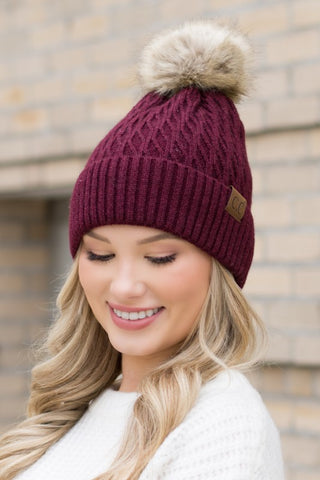 C.C. Honeycomb Pom Beanie - 4 Colors