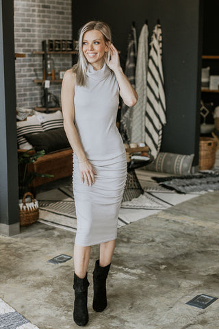 She Has It Cowl Neck Ribbed Dress
