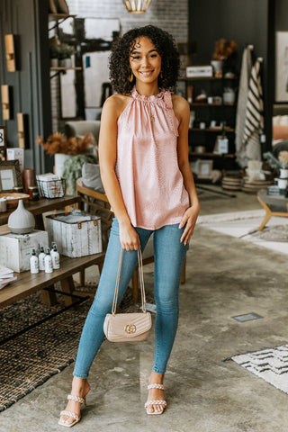 Spotted Satin Halter Blouse - 4 Colors
