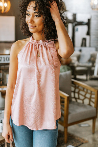 Spotted Satin Halter Blouse - 4 Colors