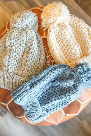 Soft Knit Pom Pom Beanie - 3 Colors