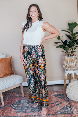 Border Print Wide Leg Pants