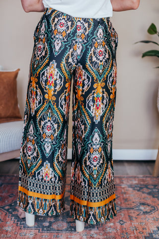 Border Print Wide Leg Pants